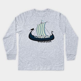 Blue viking ship Kids Long Sleeve T-Shirt